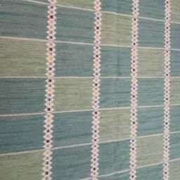 Handmade Scandinavian Kilim Runner Rug - Geometric Wool Flatweave, Blue, Purple & Green Decor - thumbnail 4