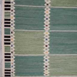 Handmade Scandinavian Kilim Runner Rug - Geometric Wool Flatweave, Blue, Purple & Green Decor - thumbnail 2