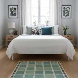 Handmade Scandinavian Kilim Runner Rug - Geometric Wool Flatweave, Blue, Purple & Green Decor - thumbnail 3