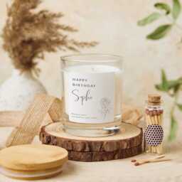 Personalised Happy Birthday Scented Vegan Candle Gift Set With Name For Her Wooden Lid Keepsake Friend Niece Auntie Mum Grandma Present - thumbnail 2