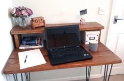 Rustic Reclaimed Hairpin Leg Desk With Shelf - Pc/Computer/Writing Free Delivery - thumbnail 1