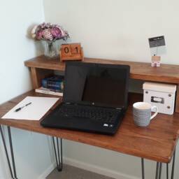Rustic Reclaimed Hairpin Leg Desk With Shelf - Pc/Computer/Writing Free Delivery - thumbnail 2