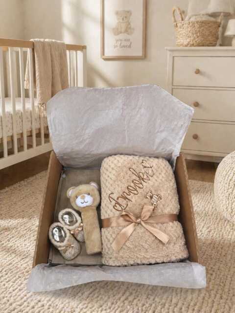 Personalised Baby Blanket Gift Set Box Toy Teddy Bear Newborn Baby Shower Embroidered