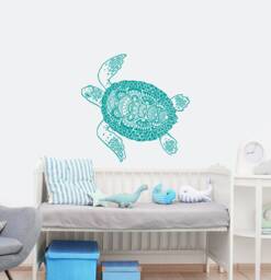 Tribal Turtle Wall Decal Bathroom, Nautical Bedroom Decor, Tortoise Vinyl Sticker Kids Room, Underwater Ocean Sea Life Animal S33 - thumbnail 1