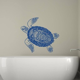 Tribal Turtle Wall Decal Bathroom, Nautical Bedroom Decor, Tortoise Vinyl Sticker Kids Room, Underwater Ocean Sea Life Animal S33 - thumbnail 3