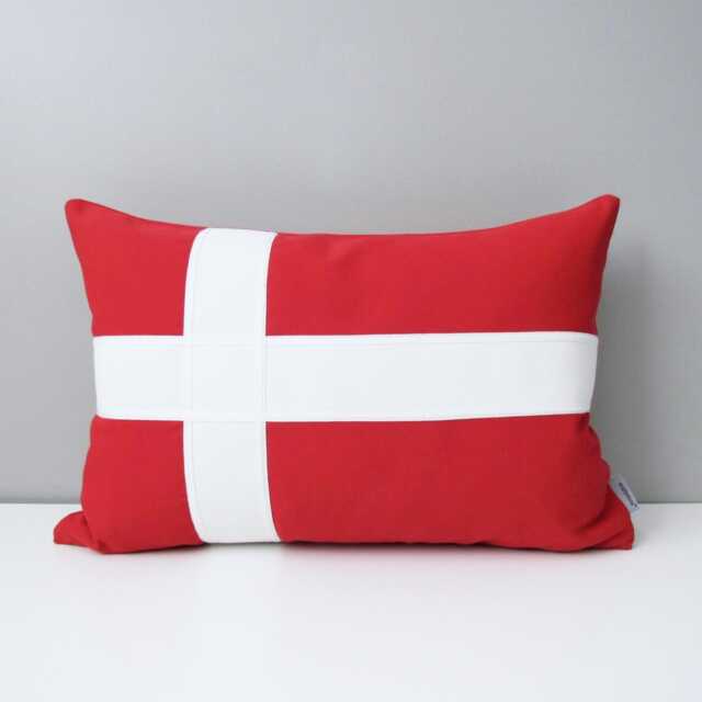 Danish Flag Pillow Cover in Red & White Sunbrella?? Outdoor Fabric For Boat & Patio, Housewarming Gift Or Games Room, Denmark Cushions - image 1