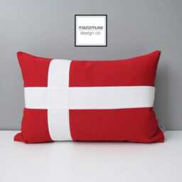 Danish Flag Pillow Cover in Red & White Sunbrella?? Outdoor Fabric For Boat & Patio, Housewarming Gift Or Games Room, Denmark Cushions - thumbnail 4