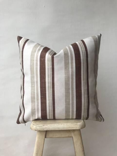 Brown Ivory & Beige Striped Throw Pillow Cover , Minimalist Color Block Stripe Cushion Case Modern Farmhouse Trendy - image 1