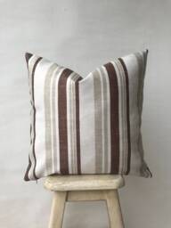 Brown Ivory & Beige Striped Throw Pillow Cover , Minimalist Color Block Stripe Cushion Case Modern Farmhouse Trendy - thumbnail 1