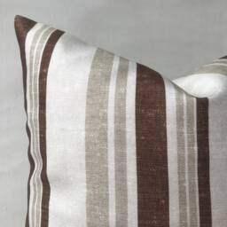 Brown Ivory & Beige Striped Throw Pillow Cover , Minimalist Color Block Stripe Cushion Case Modern Farmhouse Trendy - thumbnail 2