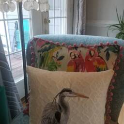 Embroidered Blue Heron Pillow - Shore Bird Beach Decor - thumbnail 3