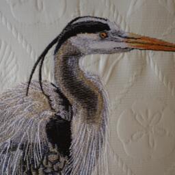 Embroidered Blue Heron Pillow - Shore Bird Beach Decor - thumbnail 2
