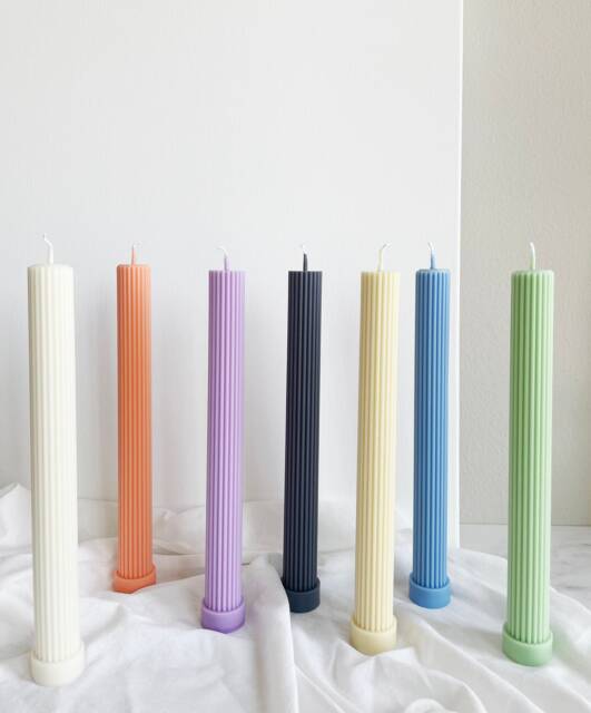 Tall Ribbed Pillar Candle Vegan Soy Wax Dinner Candle - image 1