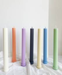 Tall Ribbed Pillar Candle Vegan Soy Wax Dinner Candle - thumbnail 1