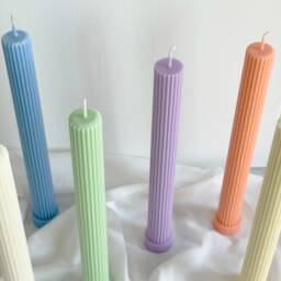Tall Ribbed Pillar Candle Vegan Soy Wax Dinner Candle - thumbnail 3
