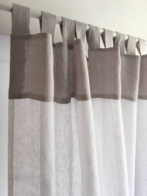Sheer White Linen Curtains, Stone Washed Tab Top Curtain Panel - image 1