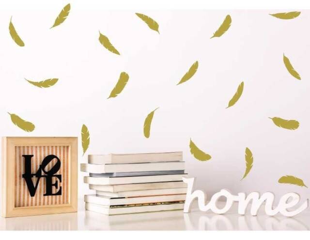 Feather Decals, Nursery Wall Decal, Gold Baby Room Living Window Door Decals - image 1
