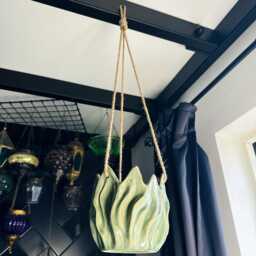 Hanging Glazed Pot - Glazed Clay Pot With Natural Hanging Thread Stylish Design Stunning Planter Earthenware Botanical Leafy Style - thumbnail 2