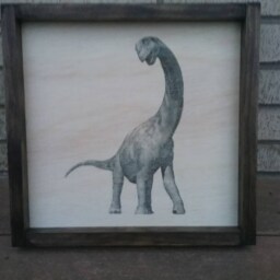 Brontosaurus Print Happy Dinosaur Kids Room Decor, Framed Pine - thumbnail 2