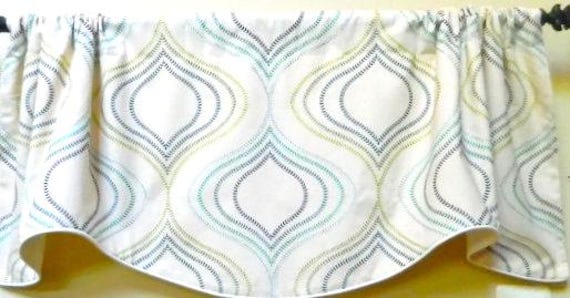 Fabricut Carrier Aquamarine Embroidered Window Valance Corded Lined Rod Pocket Scalloped Made To Order - image 1
