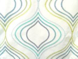 Fabricut Carrier Aquamarine Embroidered Window Valance Corded Lined Rod Pocket Scalloped Made To Order - thumbnail 2