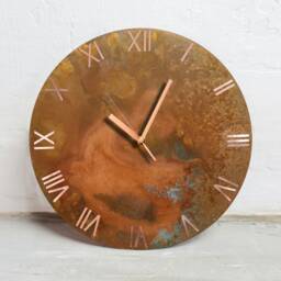 Wall Clock With Roman Numerals. Copper Round Art. Patinated Copper. Patina - thumbnail 2