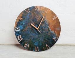 Wall Clock With Roman Numerals. Copper Round Art. Patinated Copper. Patina - thumbnail 1