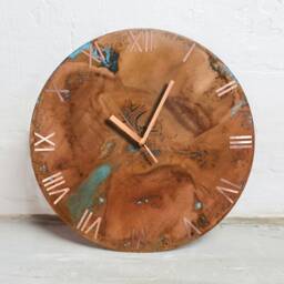 Wall Clock With Roman Numerals. Copper Round Art. Patinated Copper. Patina - thumbnail 3