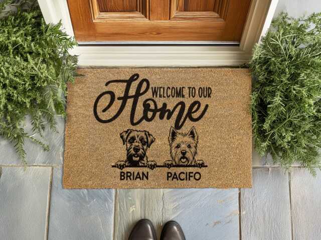 Custom 2 Dog Welcome Mat - Brian & Pacifo Doormat Personalized Pet Home Sign - image 1