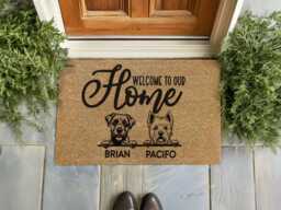 Custom 2 Dog Welcome Mat - Brian & Pacifo Doormat Personalized Pet Home Sign - thumbnail 1