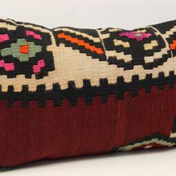 Turkish Kilim Pillow Cover 16x24, Vintage Wool Lumbar Cushion - thumbnail 2