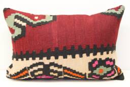 Turkish Kilim Pillow Cover 16x24, Vintage Wool Lumbar Cushion