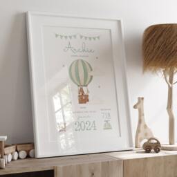 Personalised Hot Air Balloon Baby Birth Details Print - Woodland Animal New Boy Girl Gift Newborn Keepsake - thumbnail 3