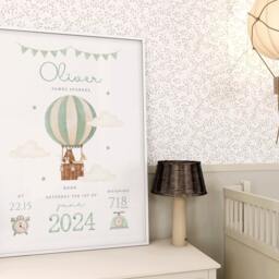 Personalised Hot Air Balloon Baby Birth Details Print - Woodland Animal New Boy Girl Gift Newborn Keepsake - thumbnail 2