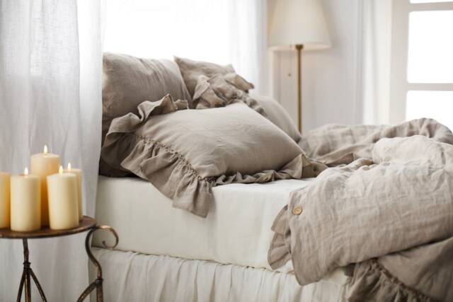 Soft Ruffled Linen Pillow Case in Flax Color. Standard, Queen, King, Custom Size Cover From Washed Linen - image 1