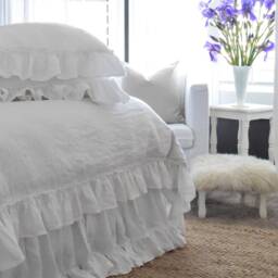 Soft Ruffled Linen Pillow Case in Flax Color. Standard, Queen, King, Custom Size Cover From Washed Linen - thumbnail 2