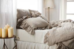 Soft Ruffled Linen Pillow Case in Flax Color. Standard, Queen, King, Custom Size Cover From Washed Linen - thumbnail 1