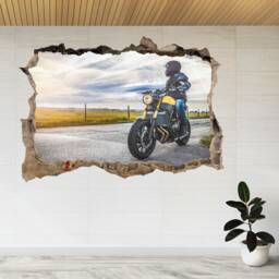 Motorbike On The Road Riding 3D Smashed View Wall Sticker Poster Decal A843