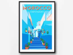 Chefchaouen Morocco Retro Travel Poster Archival Paper Print - thumbnail 1