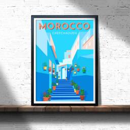 Chefchaouen Morocco Retro Travel Poster Archival Paper Print - thumbnail 3