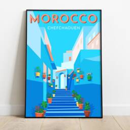 Chefchaouen Morocco Retro Travel Poster Archival Paper Print - thumbnail 2