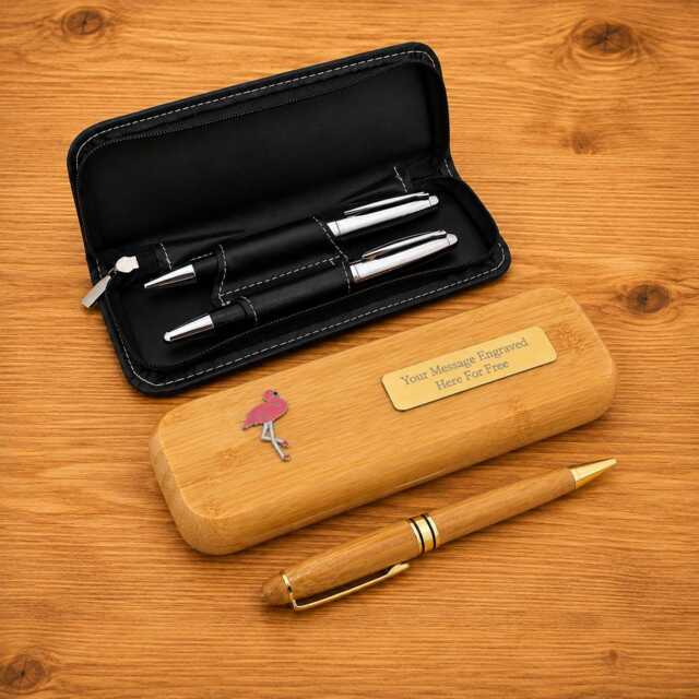 Exotic Birds Luxury Wooden Or Leatherette Pen Case With Matching Free Engraving Parrot Flamingo Gift - image 1