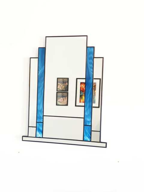 Vintage Style Art Deco Mirror Blue - image 1