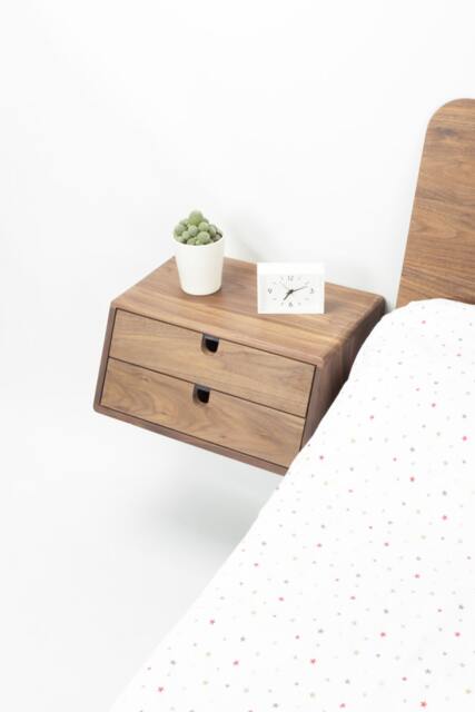 Walnut Floating Nightstand Bedside Table Drawer in Solid Walnut Mid Century Modern - image 1