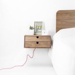 Walnut Floating Nightstand Bedside Table Drawer in Solid Walnut Mid Century Modern - thumbnail 2
