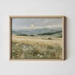 Moon Meadow Poster, Wildflower Landscape Print, Nature Wall Art, Paper - thumbnail 3