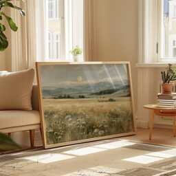 Moon Meadow Poster, Wildflower Landscape Print, Nature Wall Art, Paper - thumbnail 4