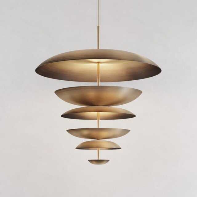 1950's Mid Century 6 Light Celling Flush Mount Fixture Pendant Cosmic Duo Regolith Modern Brass Chandelier - image 1