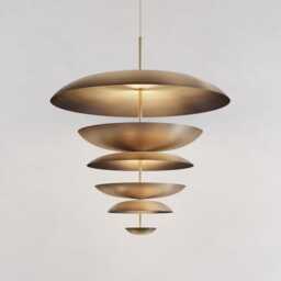 1950's Mid Century 6 Light Celling Flush Mount Fixture Pendant Cosmic Duo Regolith Modern Brass Chandelier - thumbnail 1