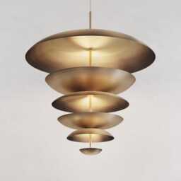 1950's Mid Century 6 Light Celling Flush Mount Fixture Pendant Cosmic Duo Regolith Modern Brass Chandelier - thumbnail 2
